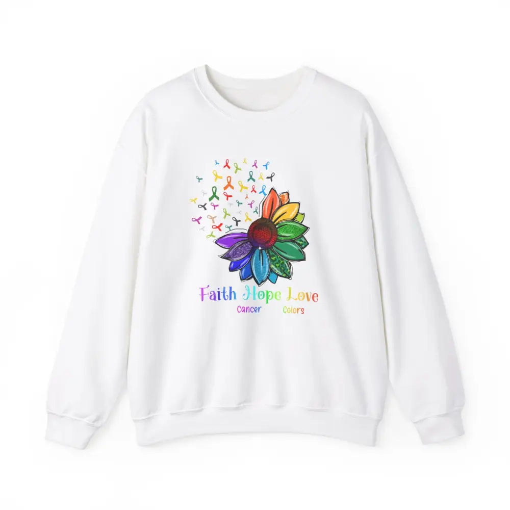 Crewneck Sweatshirt - Faith Hope love fight Cancer in all colors - S / White Sweatshirt