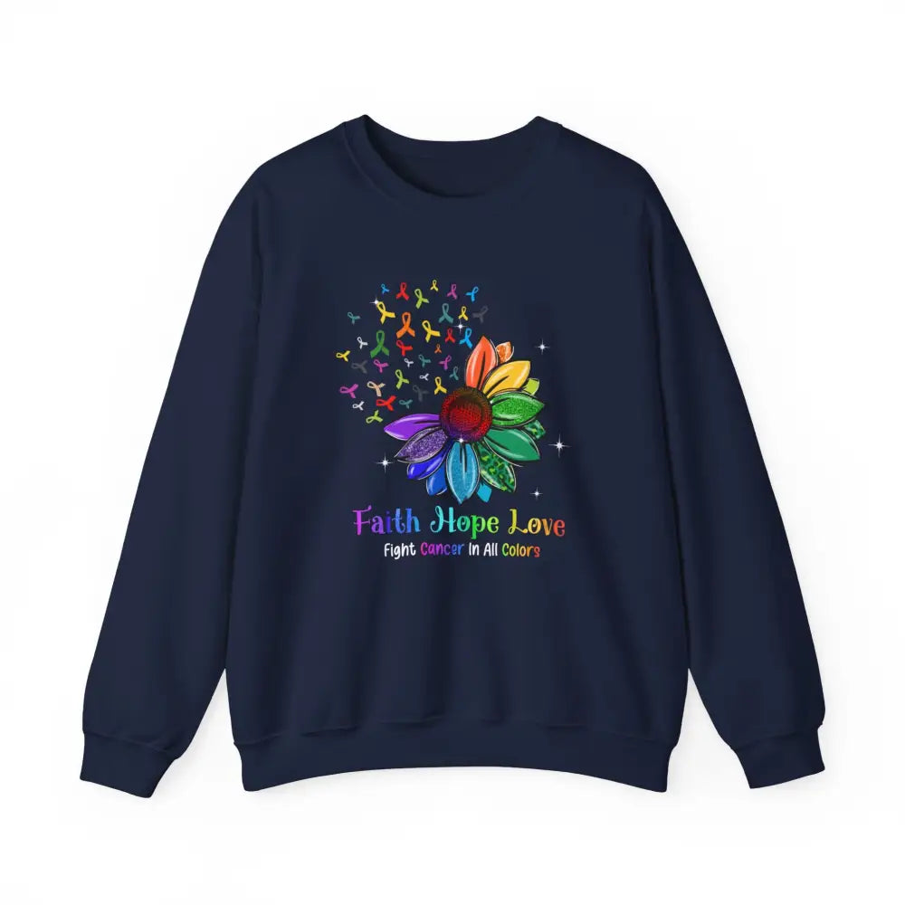 Crewneck Sweatshirt - Faith Hope love fight Cancer in all colors - S / Navy Sweatshirt