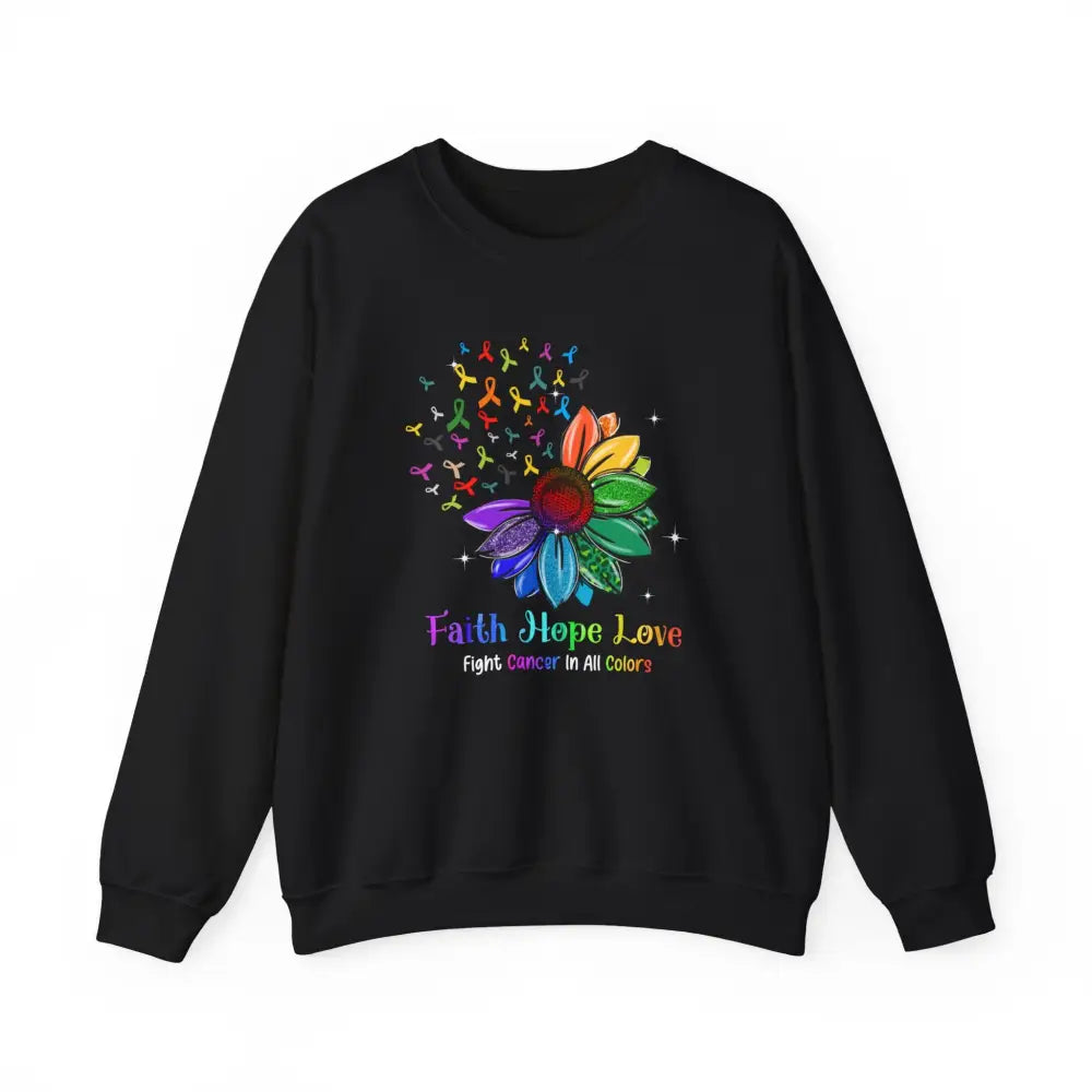 Crewneck Sweatshirt - Faith Hope love fight Cancer in all colors - S / Black Sweatshirt