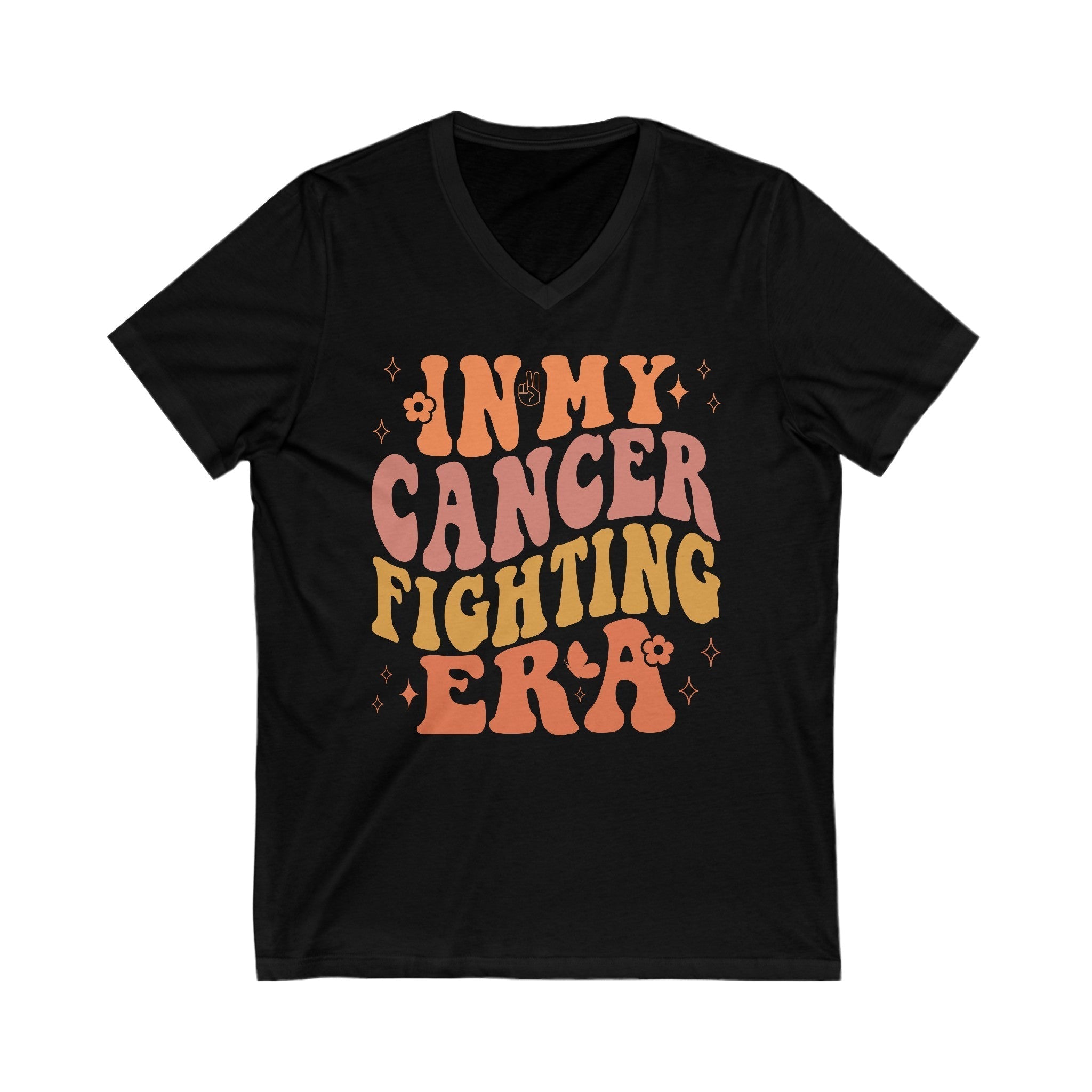 Unisex Short Sleeve V-Neck Tee In My Cancer Fighting Era - Black / S - V-neck